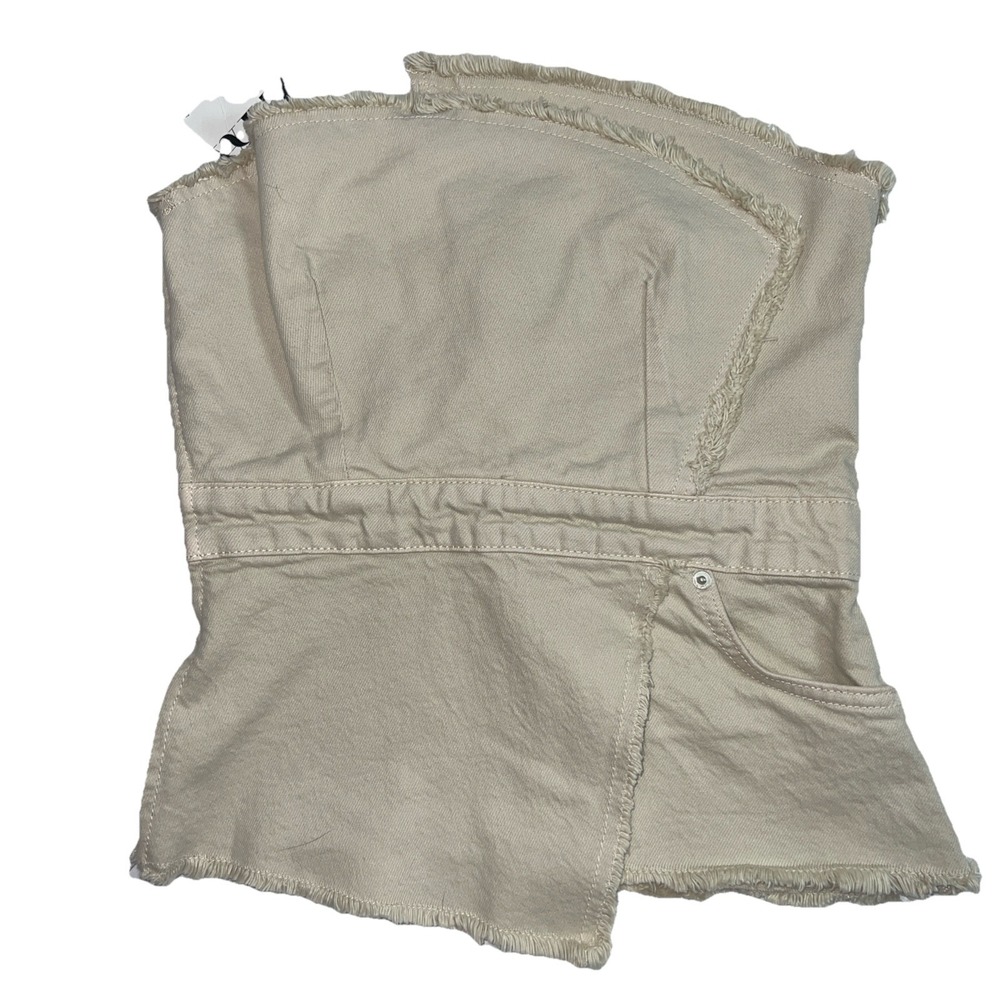 Zara Frayed Asymmetrical Bustier In‎ Sand Color Size XSmall -New